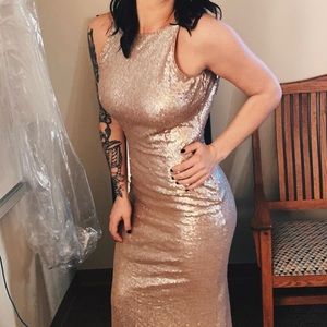 Gold Sequin Backless Gown